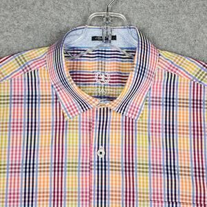 Bugatchi Men's Button Up Shirt Long Sleeve Multi-Color Plaid Large